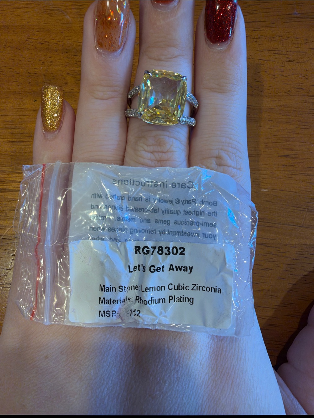 Let's Get Away Lemon Cubic Zirconia Ring - Rhodium Plated Band - Yellow Stone